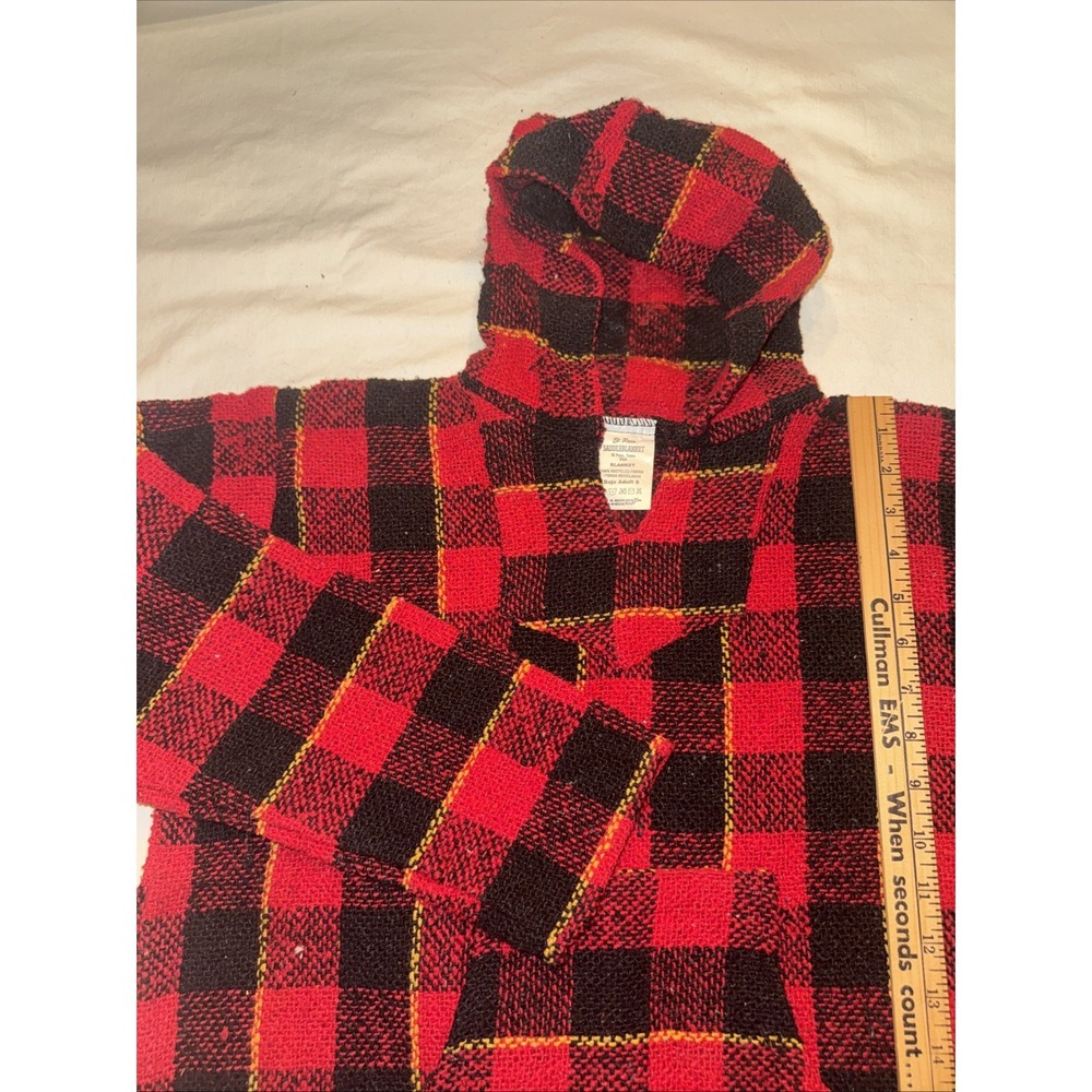 El Paso Saddle Blanket Co Baja Hoodie Mexican Pullover Hippie Buffalo Plaid Smal